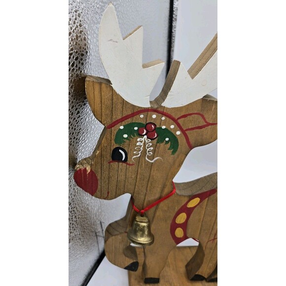 Vintage Wooden Christmas Reindeer & Sleigh Set Holiday Xmas Wooden Decor *AS IS* - Picture 5 of 16